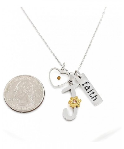 A-Z 26 Alphabet Sunflower Pendant Necklace for Women Girls Stainless Steel Religious Charm Heart Mustard Seed Faith Name Lett...