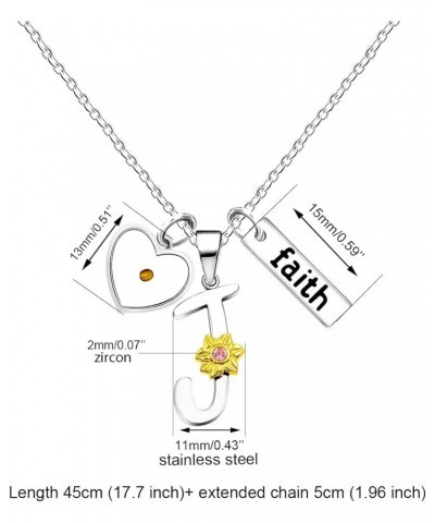 A-Z 26 Alphabet Sunflower Pendant Necklace for Women Girls Stainless Steel Religious Charm Heart Mustard Seed Faith Name Lett...