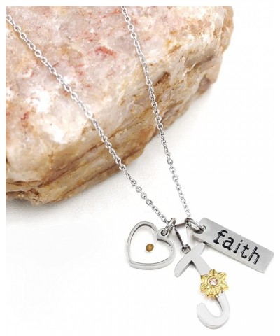 A-Z 26 Alphabet Sunflower Pendant Necklace for Women Girls Stainless Steel Religious Charm Heart Mustard Seed Faith Name Lett...