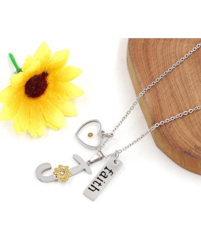 A-Z 26 Alphabet Sunflower Pendant Necklace for Women Girls Stainless Steel Religious Charm Heart Mustard Seed Faith Name Lett...