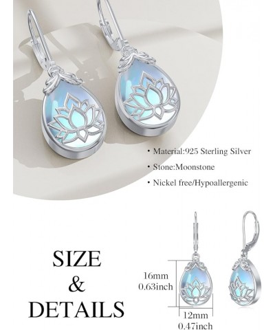 925 Sterling Silver Moonstone Teardrop Dangle Earrings Filigree Leverback Drop Earrings for Women Girls Mother Daughter Vinta...