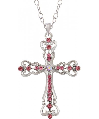 Womens Black Silver Clear Crystal Rhinestones Celtic Holy Cross Pendant Necklace Pink $8.81 Necklaces