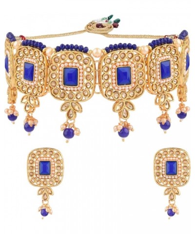 Indian Kundan Crystal Pearl Bollywood Traditional Wedding Choker Necklace Earrings Maang Tikka Jewelry set Blue $14.57 Jewelr...