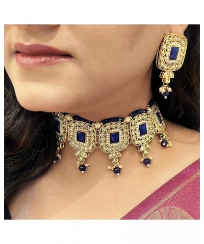 Indian Kundan Crystal Pearl Bollywood Traditional Wedding Choker Necklace Earrings Maang Tikka Jewelry set Blue $14.57 Jewelr...