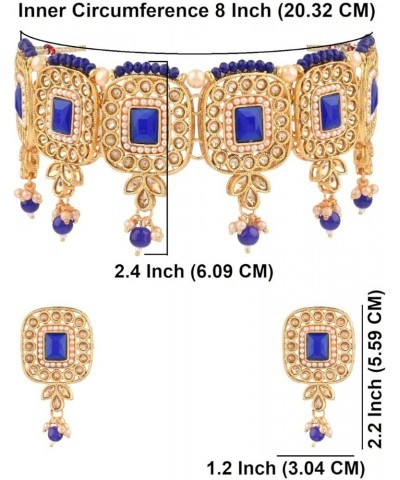 Indian Kundan Crystal Pearl Bollywood Traditional Wedding Choker Necklace Earrings Maang Tikka Jewelry set Blue $14.57 Jewelr...