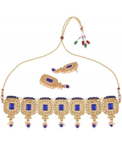 Indian Kundan Crystal Pearl Bollywood Traditional Wedding Choker Necklace Earrings Maang Tikka Jewelry set Blue $14.57 Jewelr...