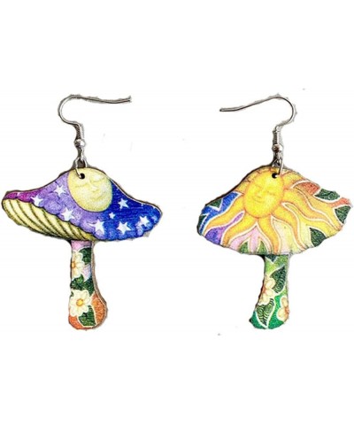 Unique Creative Cartoon Colorful Mushroom Cat Frog Drop Dangle Earring Handmade Lightweignt Wooden Moon Sun Star Earring for ...