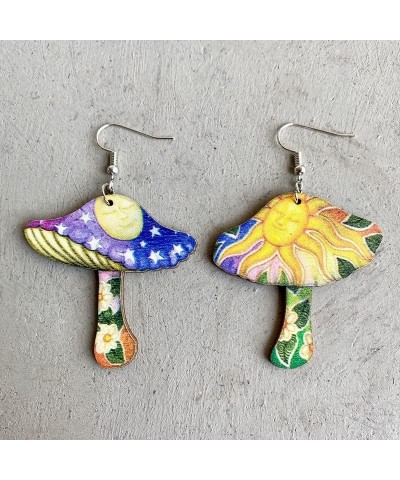 Unique Creative Cartoon Colorful Mushroom Cat Frog Drop Dangle Earring Handmade Lightweignt Wooden Moon Sun Star Earring for ...