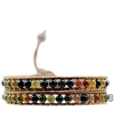 Hot Hand Made Natural Gemstones Beads Genuine Leather Wrap Bracelet 2 Wraps Indian Agate $10.58 Bracelets