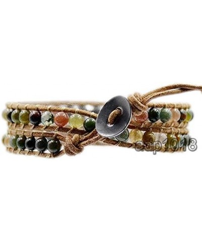 Hot Hand Made Natural Gemstones Beads Genuine Leather Wrap Bracelet 2 Wraps Indian Agate $10.58 Bracelets