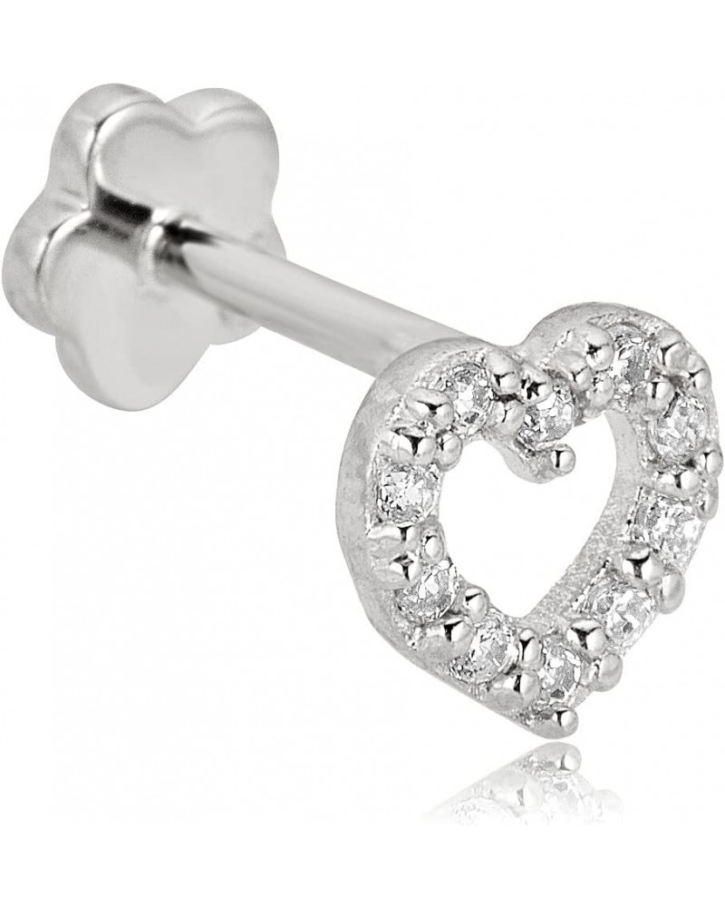 14K Gold Simulated Diamond CZ Open Heart Cartilage Piercing Flat Back Earring Body Jewelry (18 Gauge) White Gold $30.66 Body ...