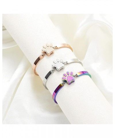 Stainless Steel Paw Print Urn Bracelet Memorial Ash Keepsake Cremation Jewelry Dog Ashes Bracelet Colorful $10.75 Necklaces