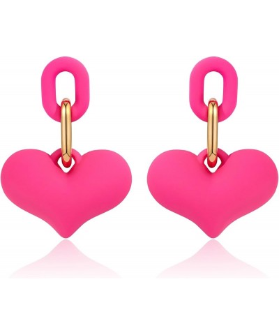 Heart Earrings Colorful Acrylic Earrings Dangle Drop for Women 80s Accessories One Size A Neon Pink $6.11 Earrings