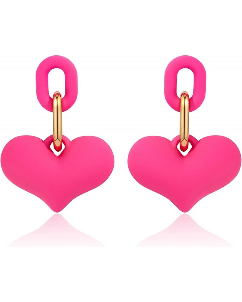 Heart Earrings Colorful Acrylic Earrings Dangle Drop for Women 80s Accessories One Size A Neon Pink $6.11 Earrings