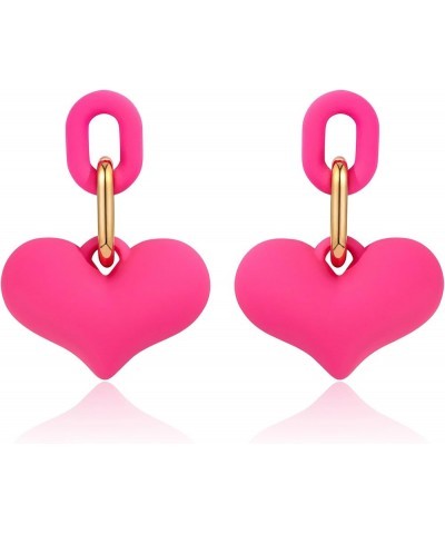 Heart Earrings Colorful Acrylic Earrings Dangle Drop for Women 80s Accessories One Size A Neon Pink $6.11 Earrings