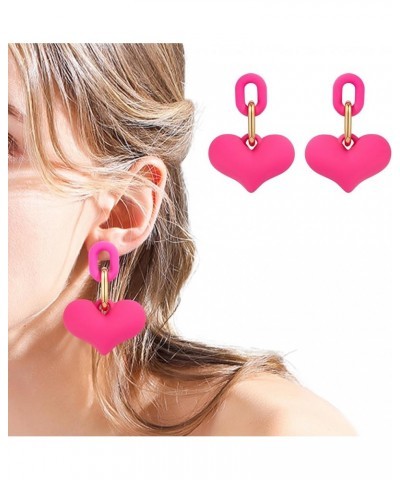 Heart Earrings Colorful Acrylic Earrings Dangle Drop for Women 80s Accessories One Size A Neon Pink $6.11 Earrings