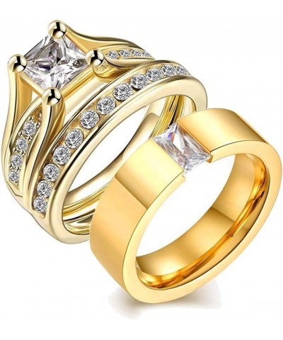 TWO RINGS His Hers Wedding Ring Sets Couples Rings Women's 10k Yellow Gold Filled White CZ Wedding Engagement Ring Bridal Set...