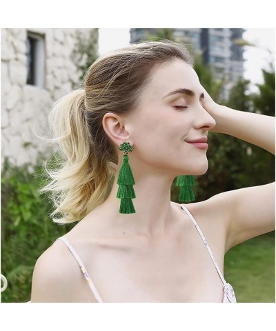 St. Patrick's Day Earrings Irish Clover Acrylic Earrings Green Layered Tassel Dangle Drop Earrings Bohemian Tiered Tassel Dru...