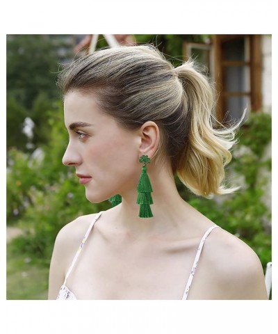 St. Patrick's Day Earrings Irish Clover Acrylic Earrings Green Layered Tassel Dangle Drop Earrings Bohemian Tiered Tassel Dru...