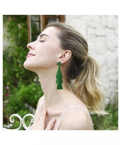 St. Patrick's Day Earrings Irish Clover Acrylic Earrings Green Layered Tassel Dangle Drop Earrings Bohemian Tiered Tassel Dru...