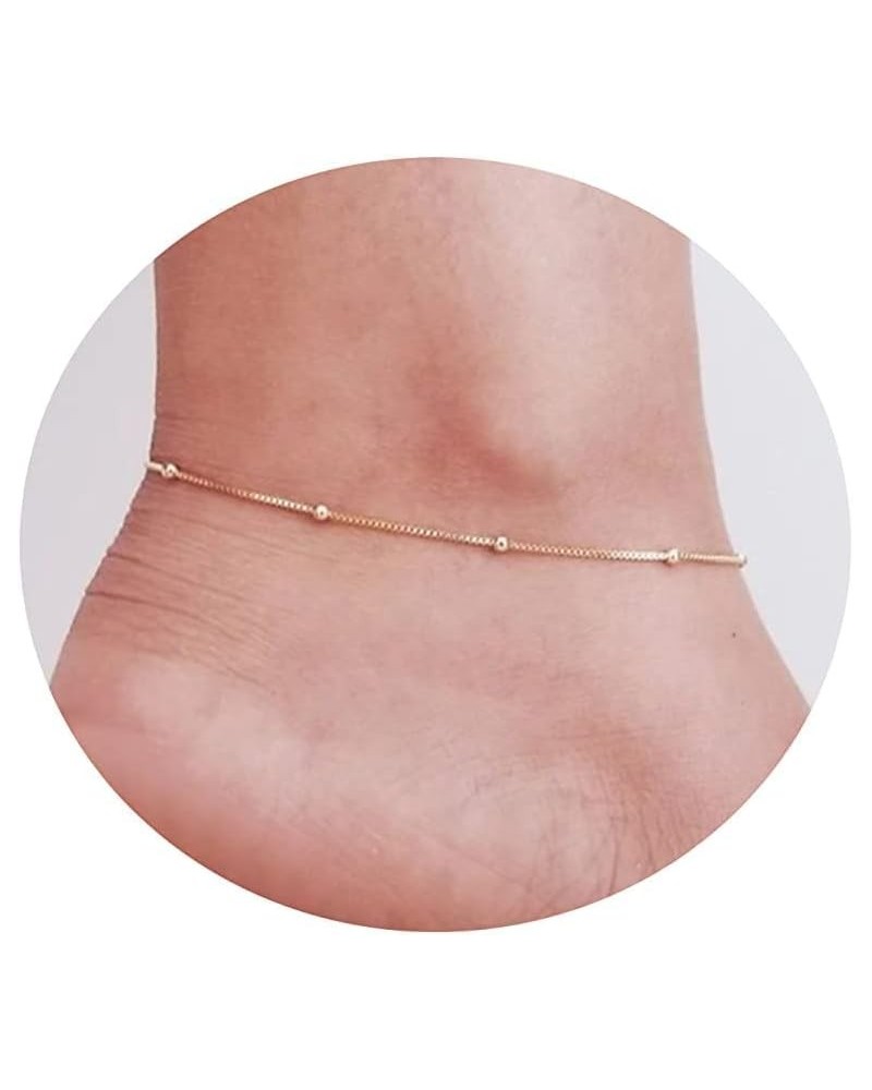 Anklet for Women 14K Gold Plated Ankle Bracelets Silver Anklet Waterproof Pearl Cubic Zirconia Rhinestone Heart Beads Herring...