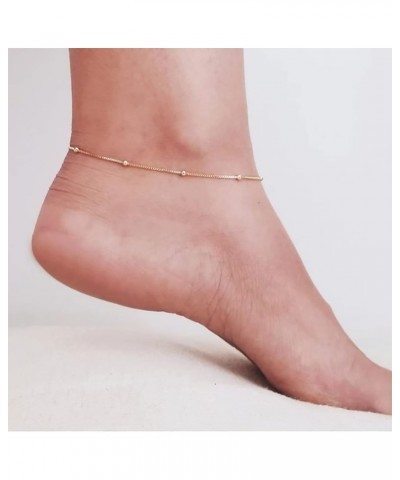 Anklet for Women 14K Gold Plated Ankle Bracelets Silver Anklet Waterproof Pearl Cubic Zirconia Rhinestone Heart Beads Herring...