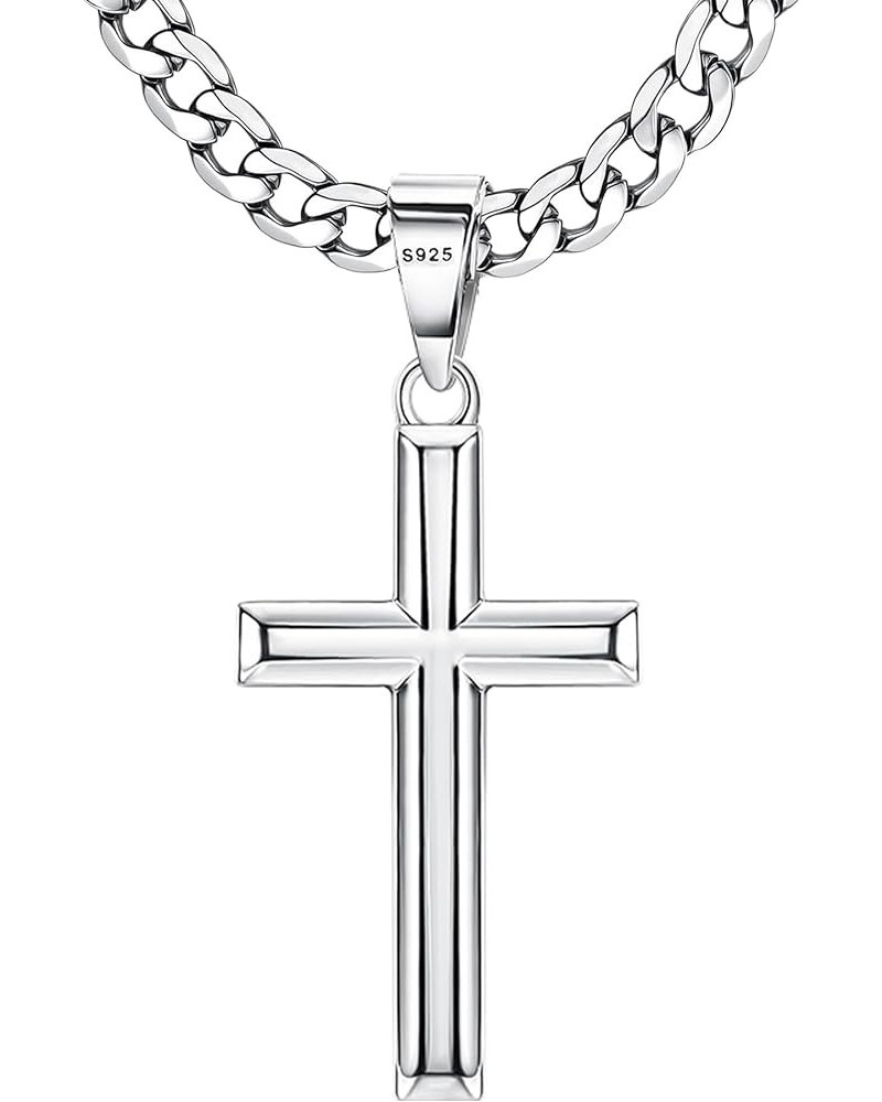 925 Sterling Silver Cross Necklace for Men Women 5mm Strong Stainless Steel Diamond Cut Figaro Link Curb Chain or 3.5mm Cuban...