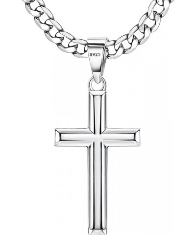 925 Sterling Silver Cross Necklace for Men Women 5mm Strong Stainless Steel Diamond Cut Figaro Link Curb Chain or 3.5mm Cuban...