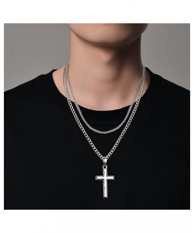 925 Sterling Silver Cross Necklace for Men Women 5mm Strong Stainless Steel Diamond Cut Figaro Link Curb Chain or 3.5mm Cuban...