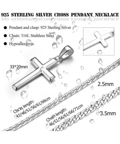 925 Sterling Silver Cross Necklace for Men Women 5mm Strong Stainless Steel Diamond Cut Figaro Link Curb Chain or 3.5mm Cuban...