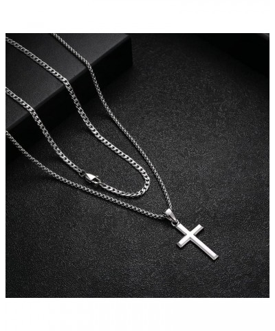 925 Sterling Silver Cross Necklace for Men Women 5mm Strong Stainless Steel Diamond Cut Figaro Link Curb Chain or 3.5mm Cuban...