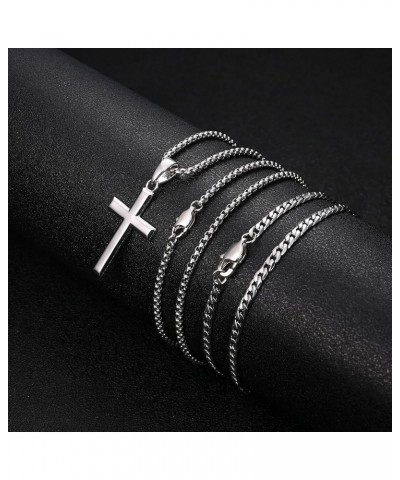 925 Sterling Silver Cross Necklace for Men Women 5mm Strong Stainless Steel Diamond Cut Figaro Link Curb Chain or 3.5mm Cuban...