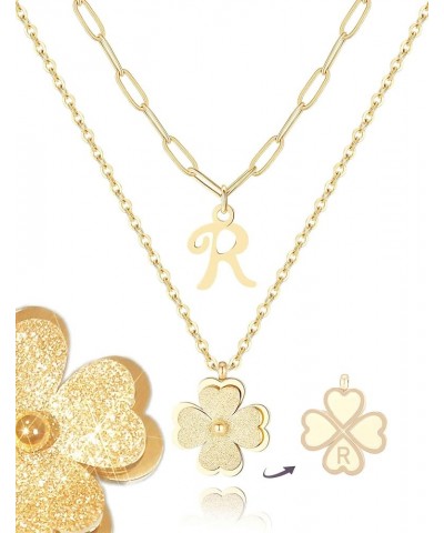 Non Tarnish Lucky Clover Flower Initial Necklaces for Teen Girls Women Trendy, Dainty Layered Cute Letter Pendant Necklace 18...