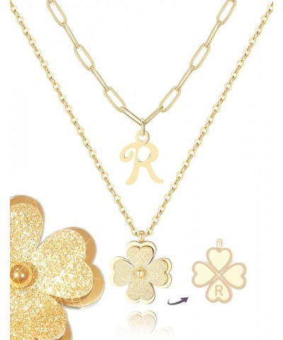 Non Tarnish Lucky Clover Flower Initial Necklaces for Teen Girls Women Trendy, Dainty Layered Cute Letter Pendant Necklace 18...