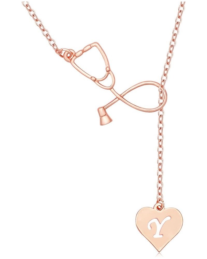 Rose Gold Plated Medicine Stethoscope Heart Initial Alphabet Letter Necklace for Doctor Nurse Y $8.95 Necklaces