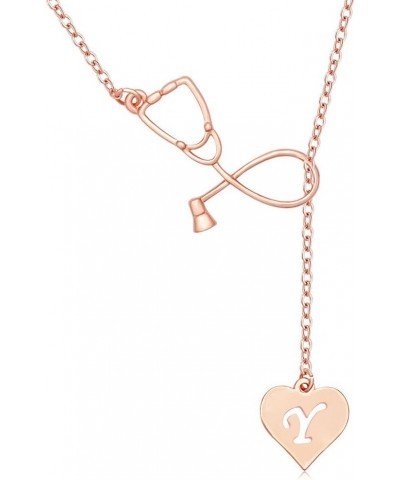 Rose Gold Plated Medicine Stethoscope Heart Initial Alphabet Letter Necklace for Doctor Nurse Y $8.95 Necklaces