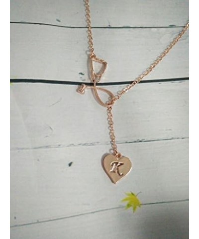 Rose Gold Plated Medicine Stethoscope Heart Initial Alphabet Letter Necklace for Doctor Nurse Y $8.95 Necklaces