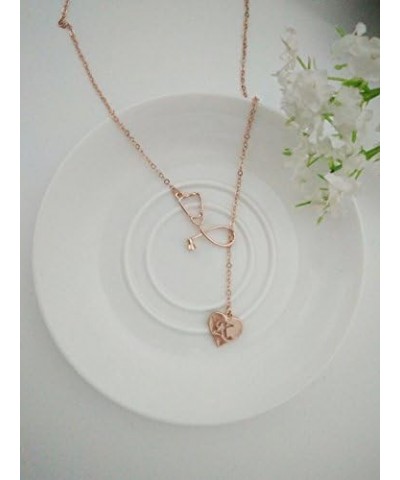 Rose Gold Plated Medicine Stethoscope Heart Initial Alphabet Letter Necklace for Doctor Nurse Y $8.95 Necklaces