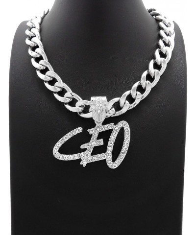 ICED Hip HOP CEO Bling Pendant & 11mm 18" 20" Cuban Choker Chain Necklace (SILVER) PENDANT & 20" CHAIN $12.60 Necklaces