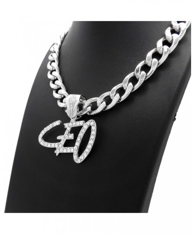 ICED Hip HOP CEO Bling Pendant & 11mm 18" 20" Cuban Choker Chain Necklace (SILVER) PENDANT & 20" CHAIN $12.60 Necklaces