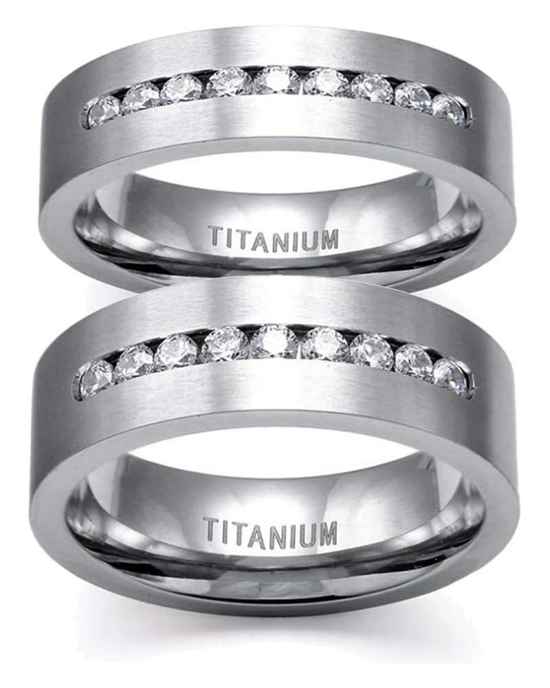 Two Rings His And Hers Couple Rings Bridal Sets Titanium Cz Brushed Finished Wedding Ring Band Set women's size 7 & men's siz...