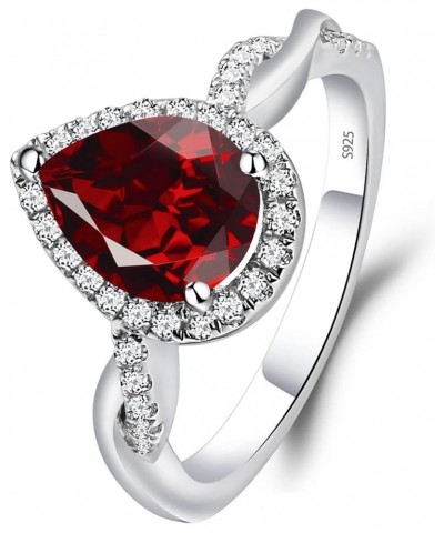 925 Sterling Silver Twist Rings Pear Shaped Halo Gemstone Ring Engagement Statement Ring for Women Garnet $60.48 Others