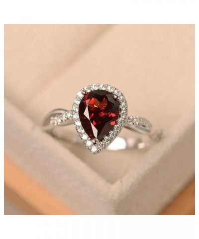 925 Sterling Silver Twist Rings Pear Shaped Halo Gemstone Ring Engagement Statement Ring for Women Garnet $60.48 Others