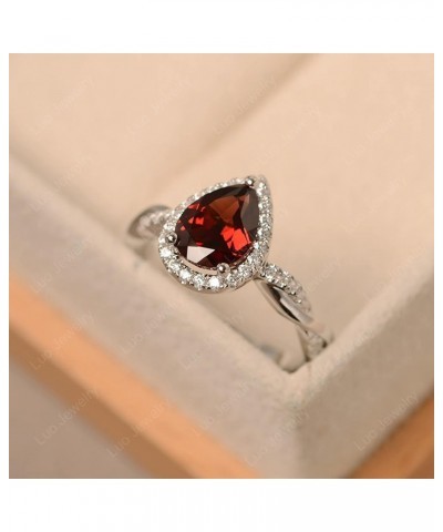 925 Sterling Silver Twist Rings Pear Shaped Halo Gemstone Ring Engagement Statement Ring for Women Garnet $60.48 Others