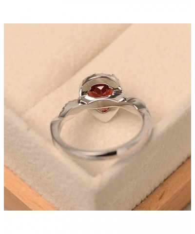 925 Sterling Silver Twist Rings Pear Shaped Halo Gemstone Ring Engagement Statement Ring for Women Garnet $60.48 Others