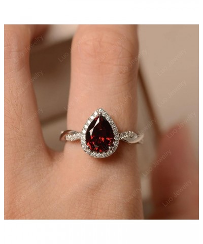 925 Sterling Silver Twist Rings Pear Shaped Halo Gemstone Ring Engagement Statement Ring for Women Garnet $60.48 Others