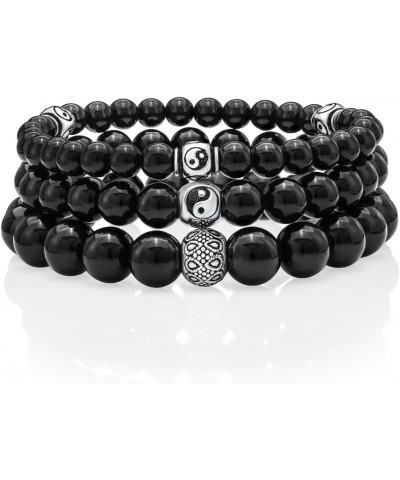 Black Onyx Beaded Bracelet 6/8/10MM Dia Stones with 925 Sterling Silver Beads for Men and Women 3 x YinYang - 6mm - Size XL $...