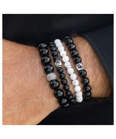 Black Onyx Beaded Bracelet 6/8/10MM Dia Stones with 925 Sterling Silver Beads for Men and Women 3 x YinYang - 6mm - Size XL $...