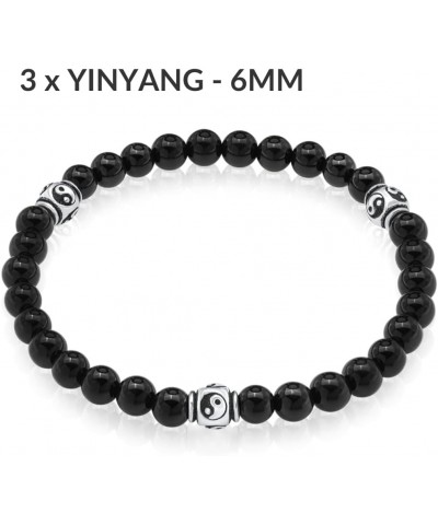 Black Onyx Beaded Bracelet 6/8/10MM Dia Stones with 925 Sterling Silver Beads for Men and Women 3 x YinYang - 6mm - Size XL $...