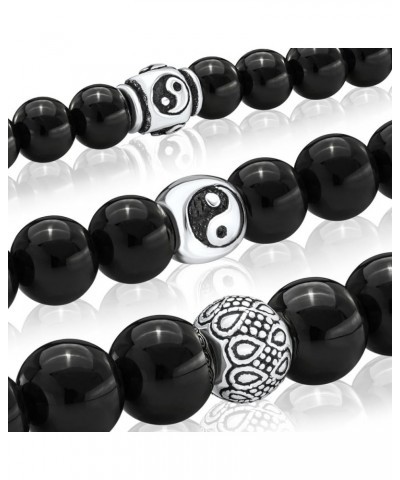 Black Onyx Beaded Bracelet 6/8/10MM Dia Stones with 925 Sterling Silver Beads for Men and Women 3 x YinYang - 6mm - Size XL $...